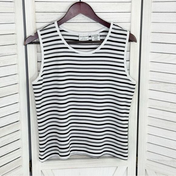 Covington Striped Ribbed Knit Tank Top White Black Medium Petite Stretchy - Picture 6 of 10